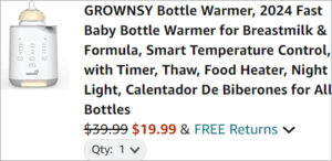 Checkout page of Grownsy Bottle Warmer