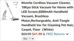 Checkout page of Nismile Cordless Vacuum Cleaner