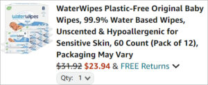 Checkout page of WaterWipes 720 Count Baby Wipes