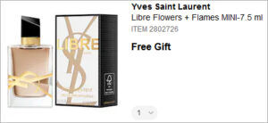 Checkout page of a free Yves Saint Laurent Fragrance