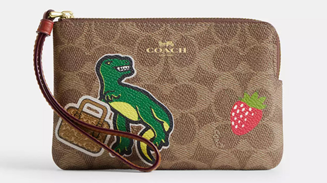 Coach Outlet Corner Zip Wristlet In Signature Canvas With Sticker Print