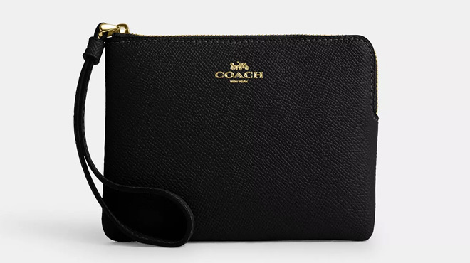 Coach Outlet Corner Zip Wristlet in crossgrain leather gold Midnight