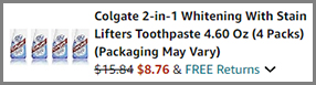 Colgate 2 in 1 Whitening Stain Lifters Toothpaste at Amazon