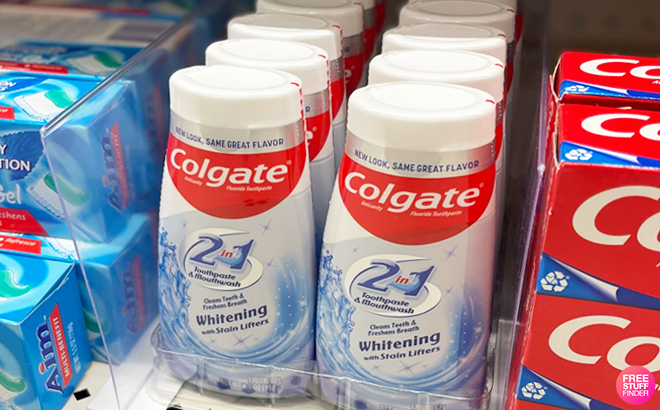 Colgate 2 in 1 Whitening Stain Lifters Toothpaste on a Shelf