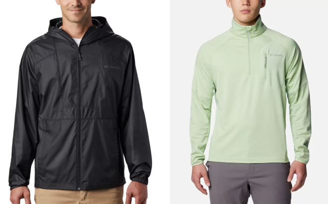 Columbia Mens Flashback Windbreaker and Stout Canyon Half Zip Pullover