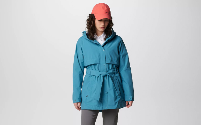 Columbia Womens Long Valley Rain Trench II in Blue