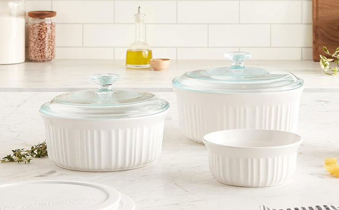 CorningWare 7 Piece Bakeware Set on a Table