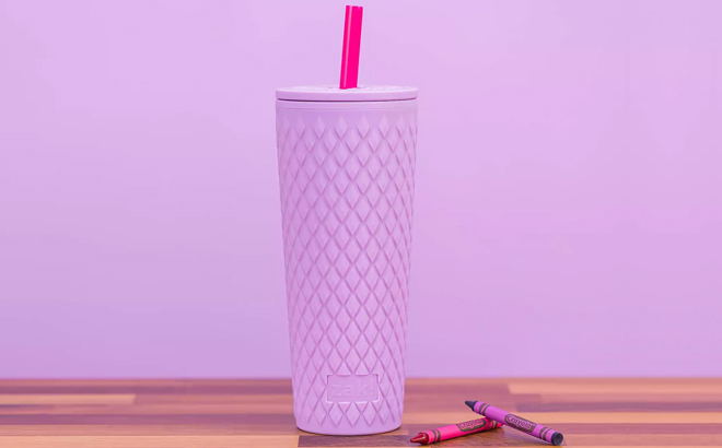 Crayola 24 Ounce Cora Tumbler with Straw on a Table