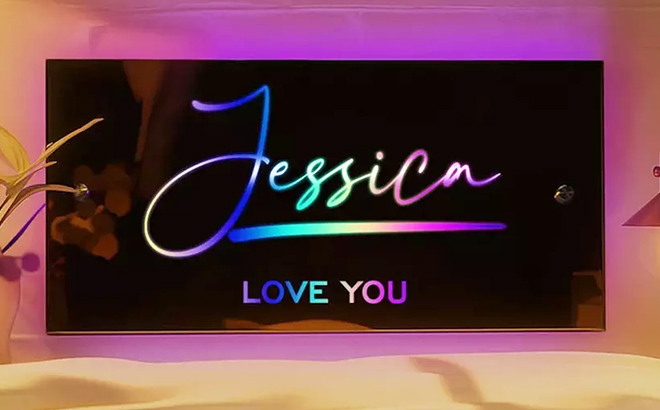 Custom LED Name Mirror with Jessica I Love You Text