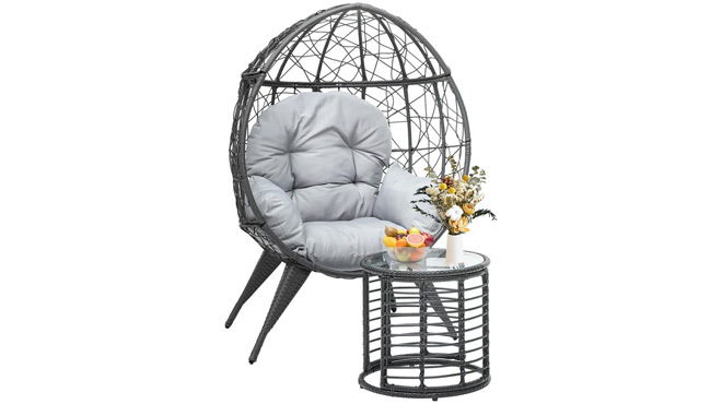 Dakota Fields Egg Chair with Stand Tea Table in gray color