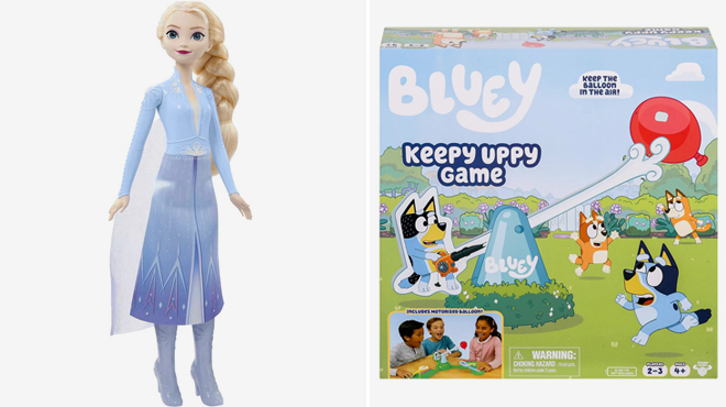 Disney Princess Frozen Elsa Doll and Bluey Keepy Uppy Game