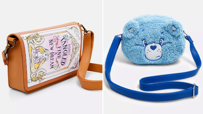 Disney Tangled Rapunzel Book and Loungefly Care Bears Crossbody Bags