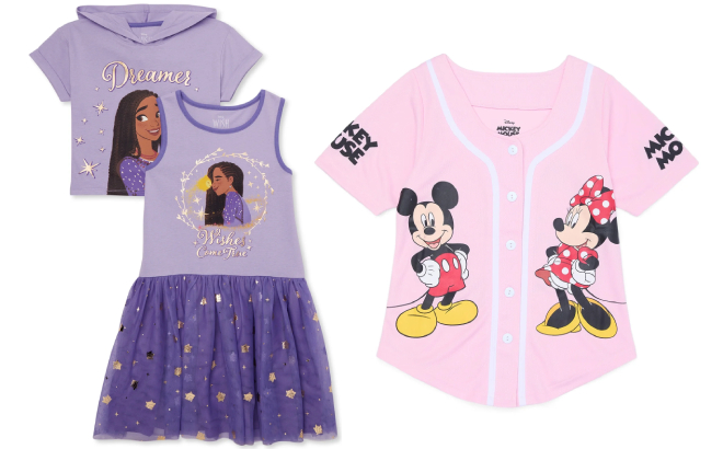 Disney Wish Girls Hooded Cosplay Dress 2 Piece Set and Minnie Girls Graphic Baseball Jersey