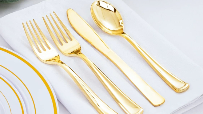 Disposable Plastic Gold Silverware Cutlery Set