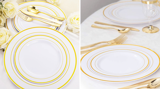 Disposable Plastic Plates Gold Color