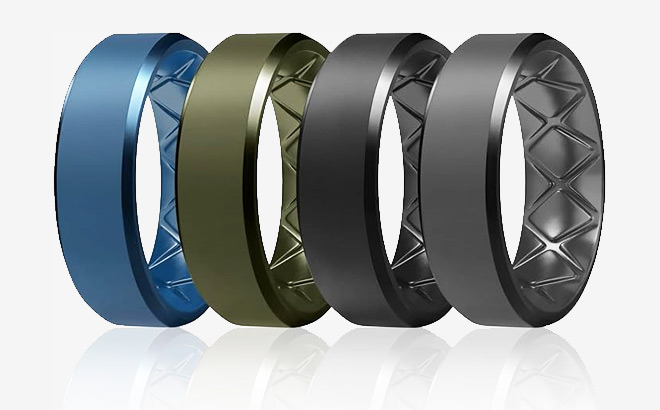 Egnaro Mens Silicone Ring 4 Pack