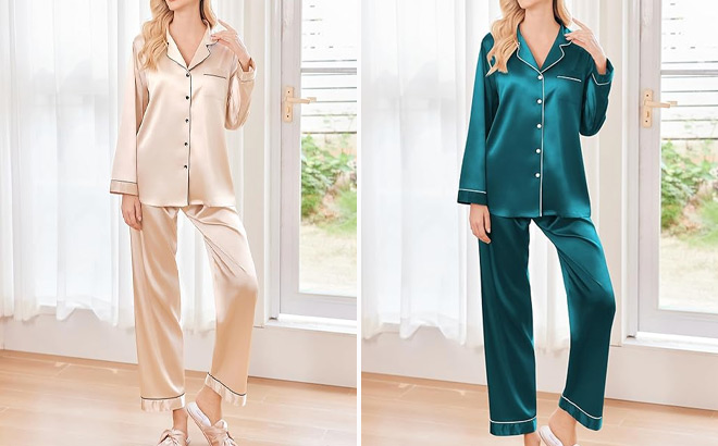 Ekouaer Womens Satin Pajamas Set