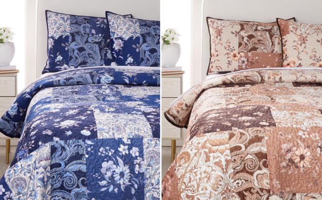 Emryn House Soft Velour Patchwork Quilt Set