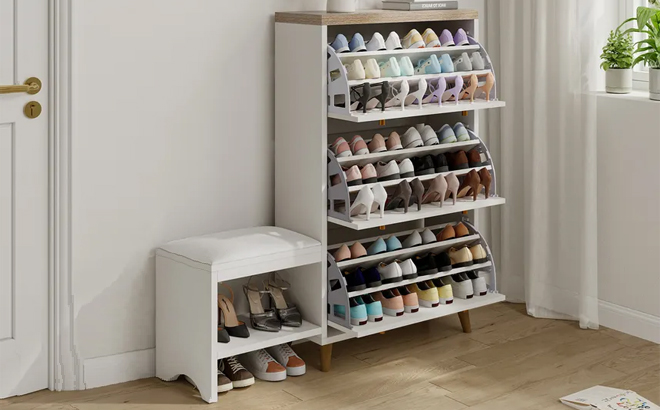 Entryway Shoe Storage Cabinet with Shoe Bench