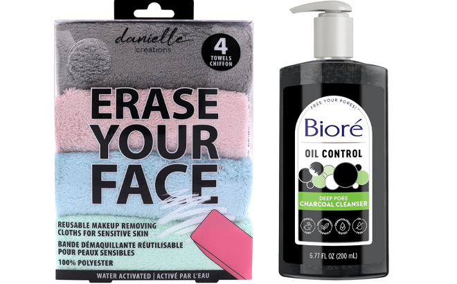 Erase Your Face Make up Removing Clothsand Biore Deep Pore Charcoal Face Wash