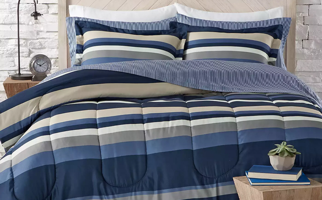 Fairfiels Square Collection Austin Stripe Solid Reversible 8 Piece Comforter Set