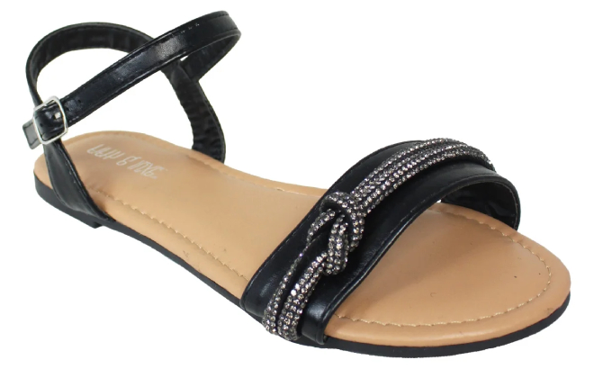 Fifth Luxe Womens Rhinestone Knot Flat Sandals