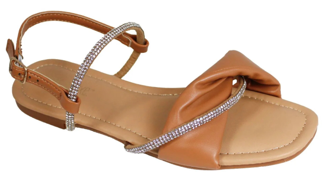 Fifth Luxe Womens Rhinestone Twist Flat Sandals