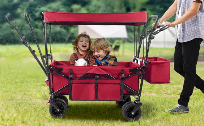 Foldable Wagon Utility Carts with Wheels and Rear Storage