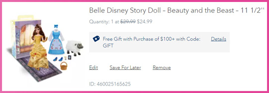 Free Disney Gift with Purchase Cart Screen