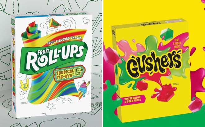 Fruit Roll Ups and Gushers Watermelon Sour Apple Fruit Flavored Snacks