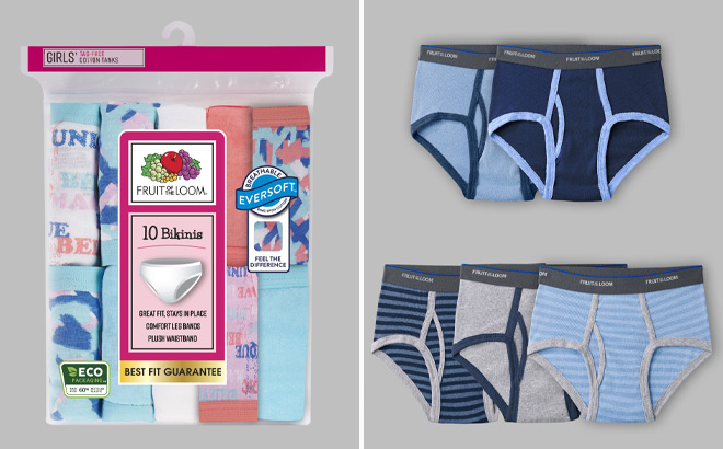 Fruit of the Loom Girls Eversoft Bikini Underwear 10 Pack