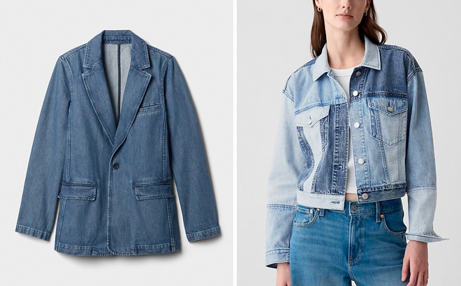 GAP Cropped Patchwork Icon Denim Jacket