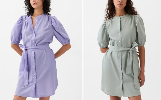 GAP Linen Cotton Puff Sleeve Mini Shirtdress