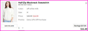 Gap Half Zip Mockneck Sweatshirt Checkout Screen