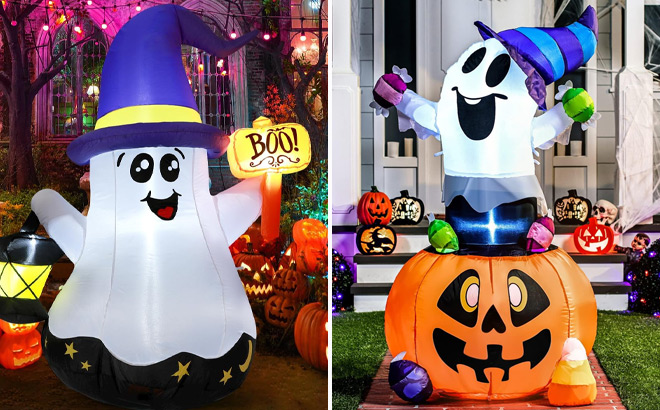 Goosh 5 Foot Halloween Inflatables Cute Wizard Ghost