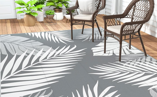 Grey and White Waterproof Outdoor Rug