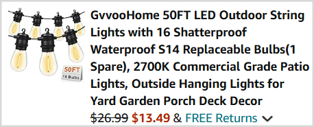 GvvooHome Outdoor String Lights Checkout