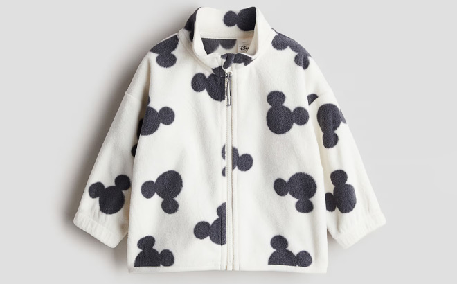 HM Patterned Fleece Jacket in White Mickey Mouse Color