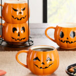 Halloween Pumpkin Stoneware Mugs Set 4 Pack