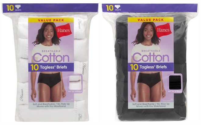 Hanes Cotton Brief Panties 10 Pack in White and Black Color