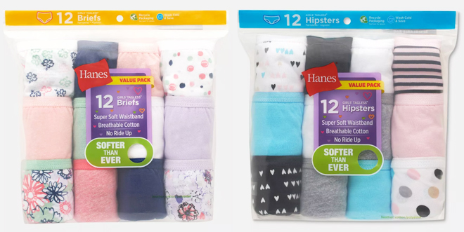 Hanes Girls Briefs and Hipsters 12 Pack