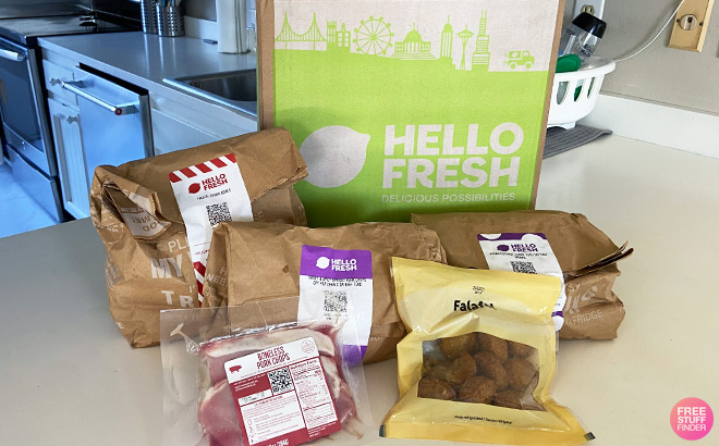 HelloFresh Box next to Groceries