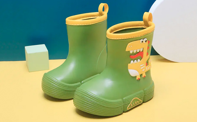 JIAGEYA Boys Girls EVA Rain Boots Cartoon Dinosaur Panda Design Waterproof Soft Sole Anti Slip High Top Shoes