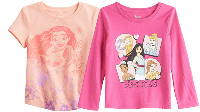 Jumping Beans Disney Moana Girl Graphic Tee and Jumping Beans Disney Princesses Long Sleeve Graphic Tee