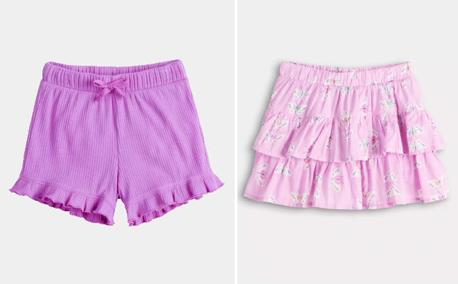 Jumping Beans Toddler Girls Ribbed Ruffle Shorts and Tiered Woven Skort