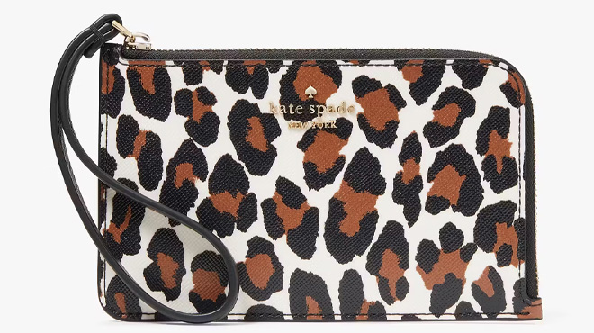 Kate Spade Outlet Lucy Leopard Small L Zip Wristlet