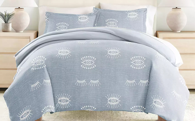 Kaycie Gray Evil Eye Printed 2 Piece Duvet Cover Set