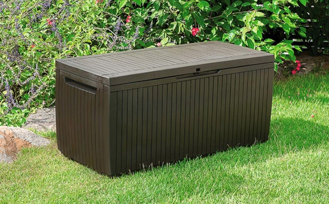 Keter Springwood 80 Gallon Resin Outdoor Storage Box for Patio Furniture Cushions