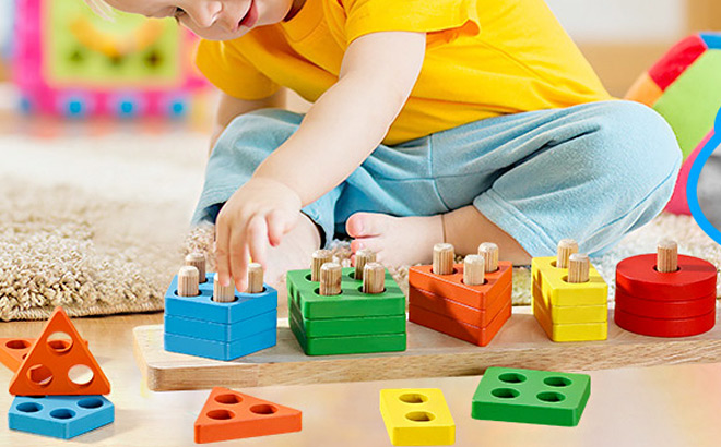 Kid Playing with Montessori Wooden Shape Toys