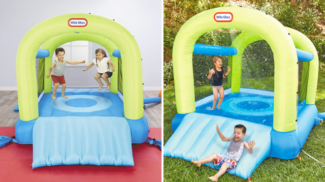 Kids Playing on Little Tikes Splash n Spray Inflatable Bouncer